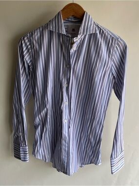 Bagutta Button Up Shirt Sz 8 Striped Collared EUC Office Business Long Sleeve